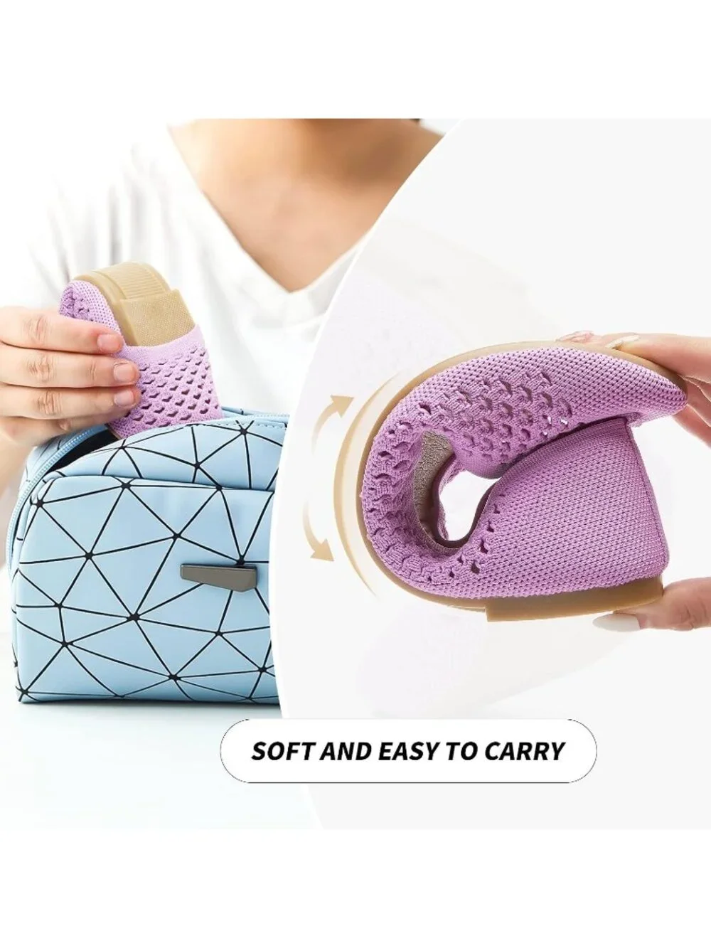 Women's Purple Comfortable Knit Pointed Toe Slip On Business Casual Ballet Flats